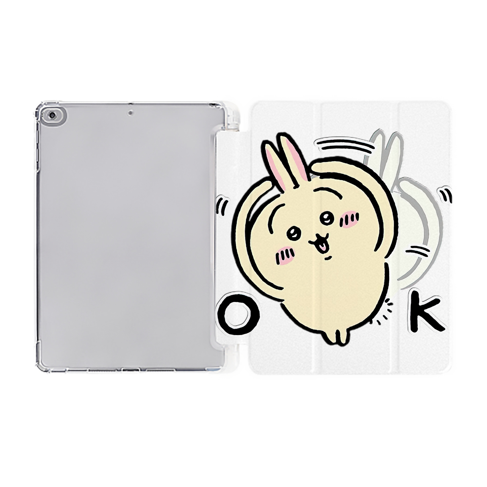 （画像用） ちいかわ うさぎ Chii-kawa usagi IPad ケース ペン収納付き 三つ折りスタンド PUレザー×シリコン 対応機種9.5/10.5/10.9インチ
